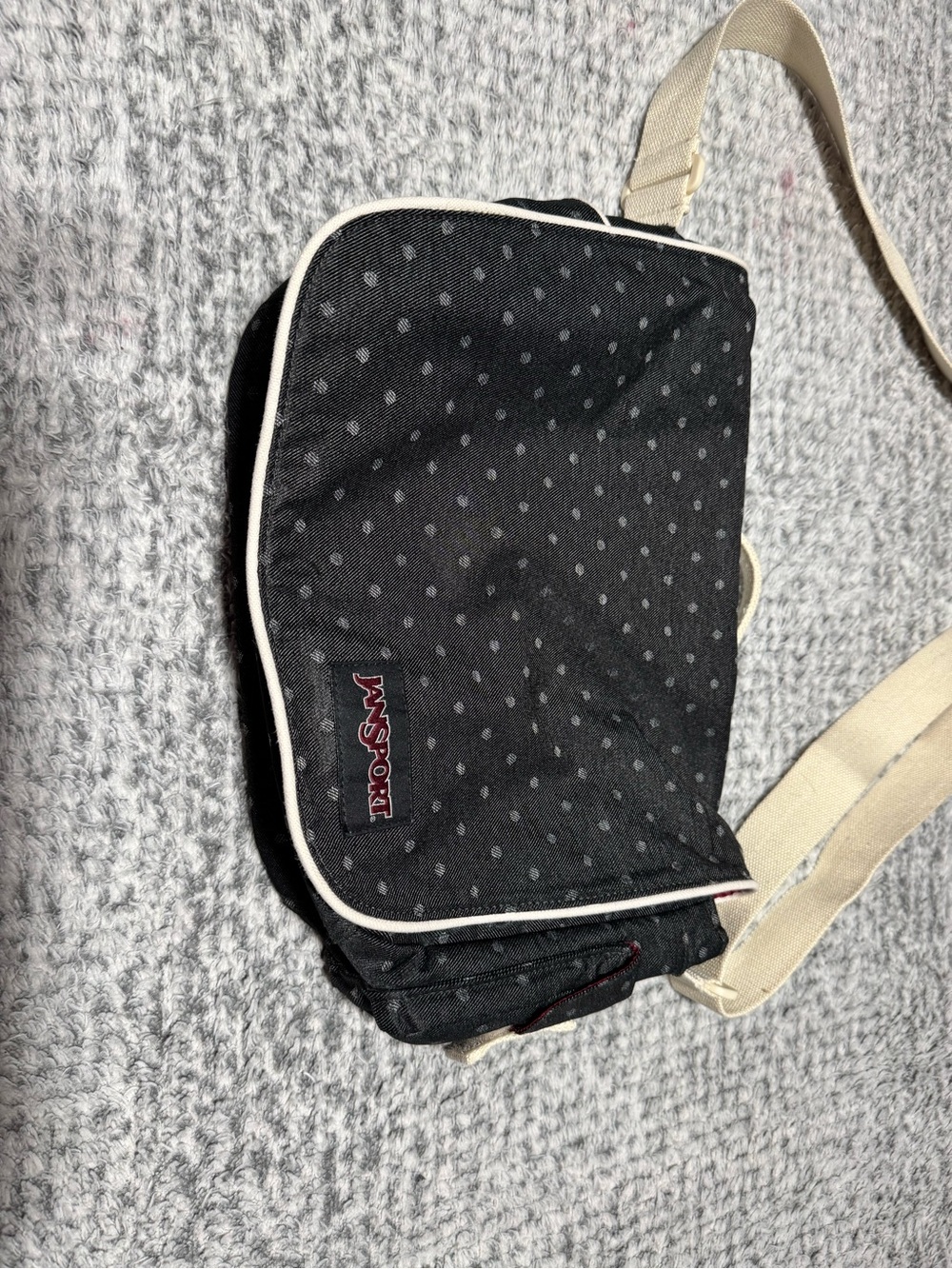 Jansport Black Polka Dot Messenger Bag with Cream Strap